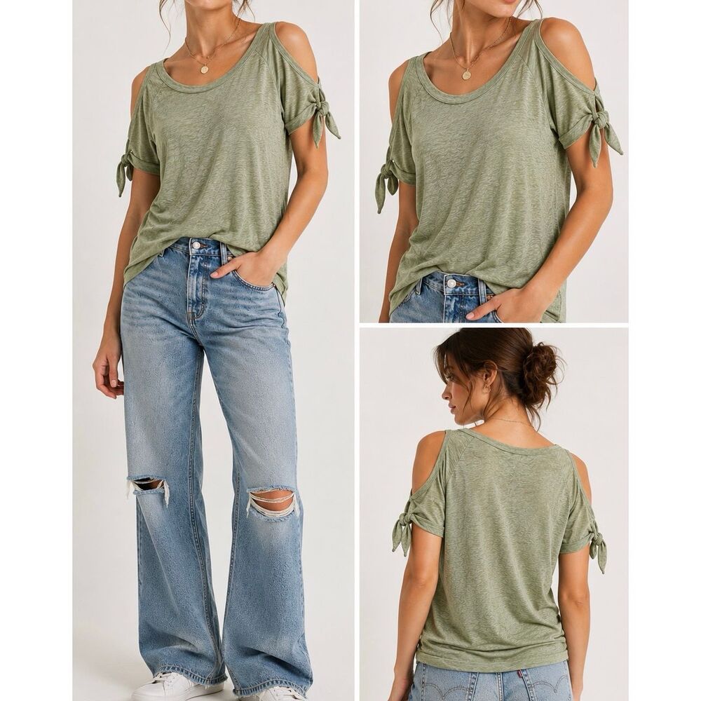 Abercrombie & Fitch Tie Sleeve Tee Small Greenish Casual Soft Girl Top